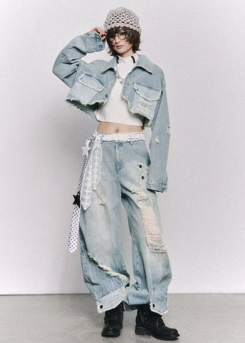 wide leg jeans women, distressed jeans women, ripped denim jeans, grunge outfit women, edgy outfit women, street style jeans, punk style clothing, y2k edgy outfit, alternative fashion women, oversized denim pants, raw edge jeans, baggy jeans women, urban streetwear women, dark aesthetic outfit, vintage washed jeans, statement denim pants, loose fit jeans women, rebellious fashion outfit, underground fashion women, distressed wide jeans