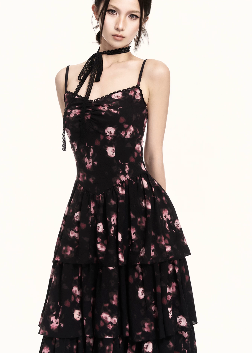 floral maxi dress women, tiered maxi dress, long dress women, korean fashion dress, slim fit dress women, summer outfit ideas, vacation dress women, elegant maxi dress, camisole maxi dress, chic minimal dress, long summer dress, modern feminine outfit, flattering waist dress, stylish maxi dress, trendy maxi dress, parisian style dress, statement dress women, layered maxi dress, clean silhouette dress, refined floral dress