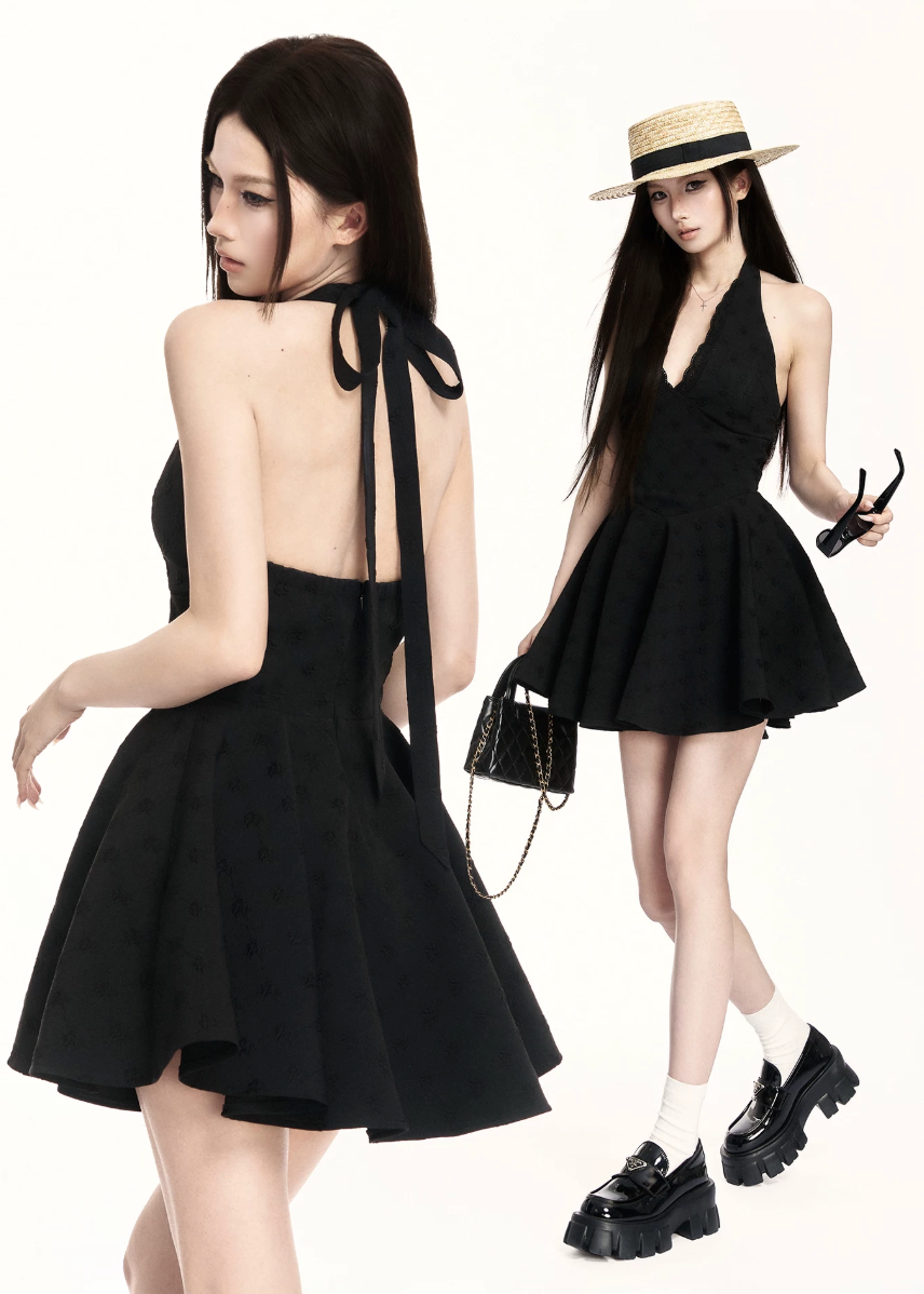 halter dress women, black mini dress women, backless dress women, a line dress women, korean fashion dress, slim fit dress women, summer outfit ideas, vacation dress women, elegant mini dress, sleeveless dress women, chic minimal dress, short dress women, modern feminine outfit, flattering waist dress, stylish black dress, trendy mini dress, parisian style dress, statement mini dress, clean silhouette dress, refined black dress