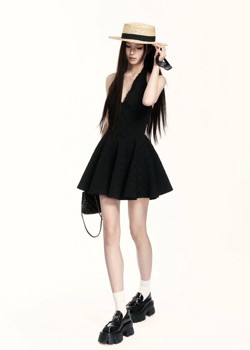 halter dress women, black mini dress women, backless dress women, a line dress women, korean fashion dress, slim fit dress women, summer outfit ideas, vacation dress women, elegant mini dress, sleeveless dress women, chic minimal dress, short dress women, modern feminine outfit, flattering waist dress, stylish black dress, trendy mini dress, parisian style dress, statement mini dress, clean silhouette dress, refined black dress