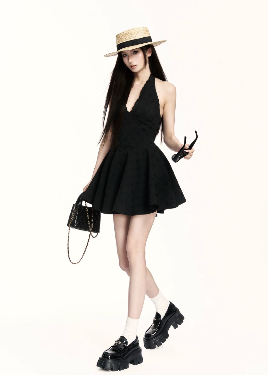 halter dress women, black mini dress women, backless dress women, a line dress women, korean fashion dress, slim fit dress women, summer outfit ideas, vacation dress women, elegant mini dress, sleeveless dress women, chic minimal dress, short dress women, modern feminine outfit, flattering waist dress, stylish black dress, trendy mini dress, parisian style dress, statement mini dress, clean silhouette dress, refined black dress