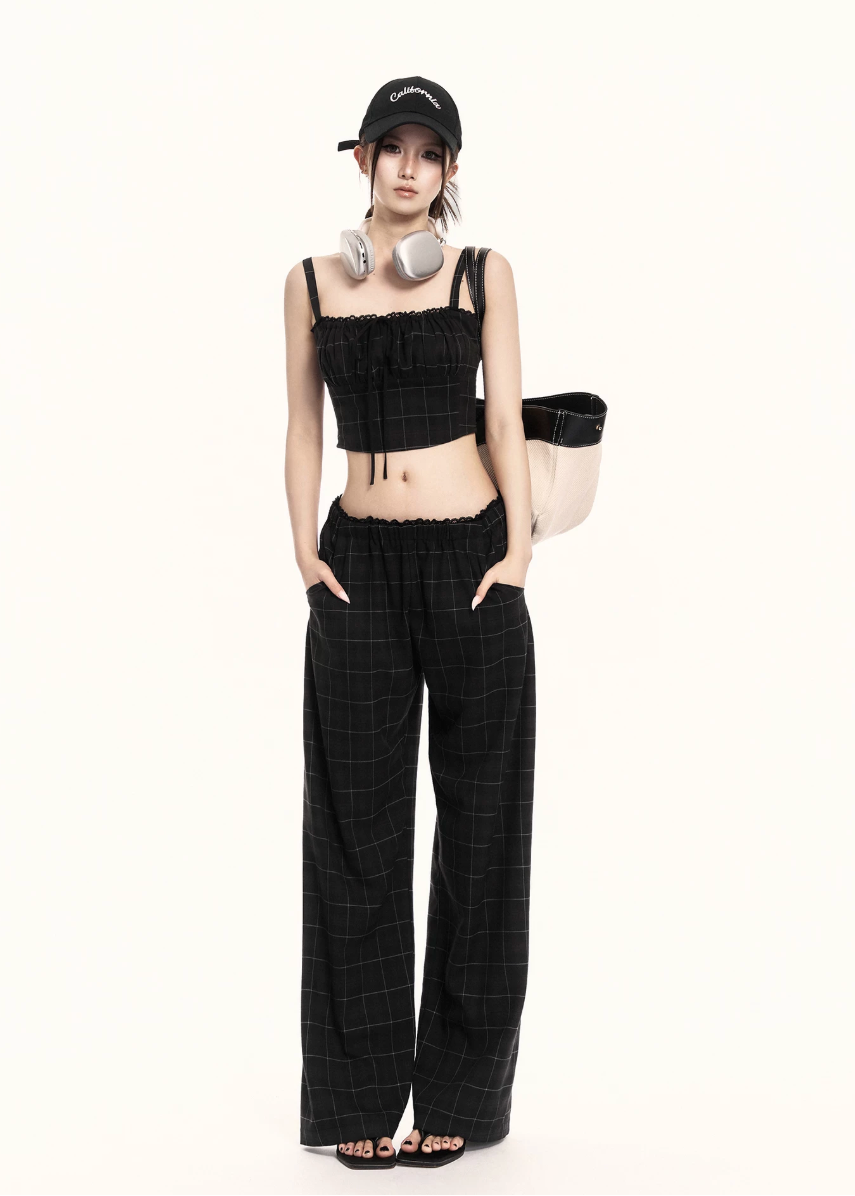 two piece set women, plaid set women, wide leg pants set, korean fashion outfit, crop top set women, summer outfit ideas, casual two piece outfit, street style outfit women, coordinated set women, chic minimal outfit, relaxed fit pants women, trendy two piece set, everyday outfit women, modern style outfit, fashion forward set, clean silhouette outfit, stylish summer set, casual chic outfit, minimalist fashion set, versatile outfit women