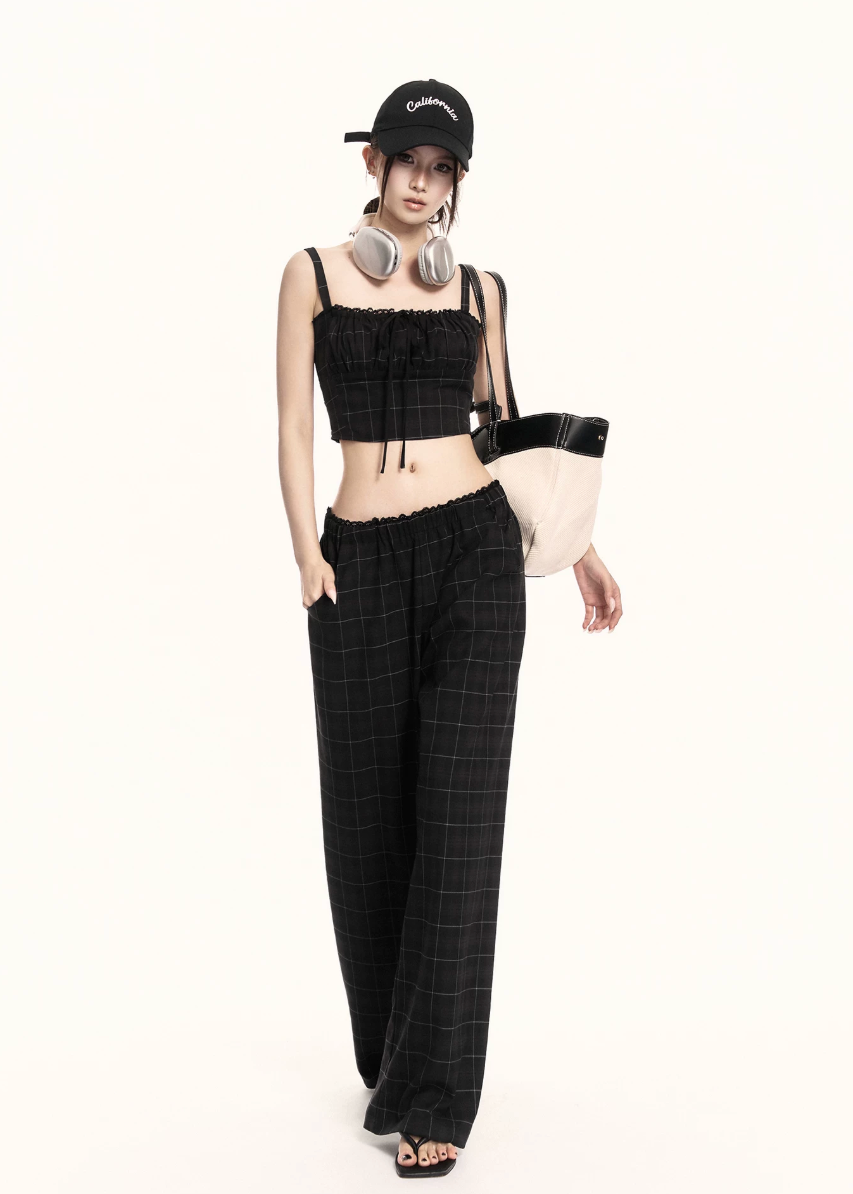 two piece set women, plaid set women, wide leg pants set, korean fashion outfit, crop top set women, summer outfit ideas, casual two piece outfit, street style outfit women, coordinated set women, chic minimal outfit, relaxed fit pants women, trendy two piece set, everyday outfit women, modern style outfit, fashion forward set, clean silhouette outfit, stylish summer set, casual chic outfit, minimalist fashion set, versatile outfit women