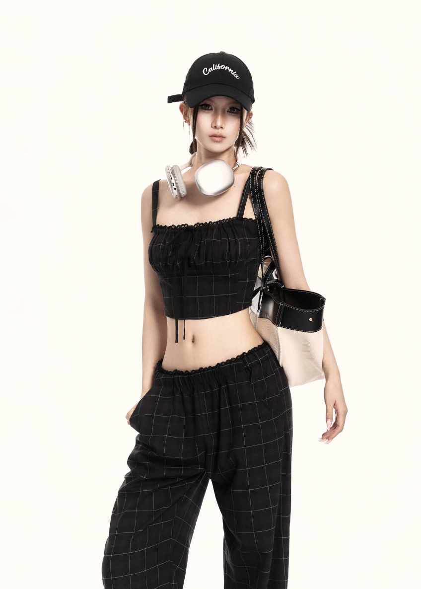 two piece set women, plaid set women, wide leg pants set, korean fashion outfit, crop top set women, summer outfit ideas, casual two piece outfit, street style outfit women, coordinated set women, chic minimal outfit, relaxed fit pants women, trendy two piece set, everyday outfit women, modern style outfit, fashion forward set, clean silhouette outfit, stylish summer set, casual chic outfit, minimalist fashion set, versatile outfit women