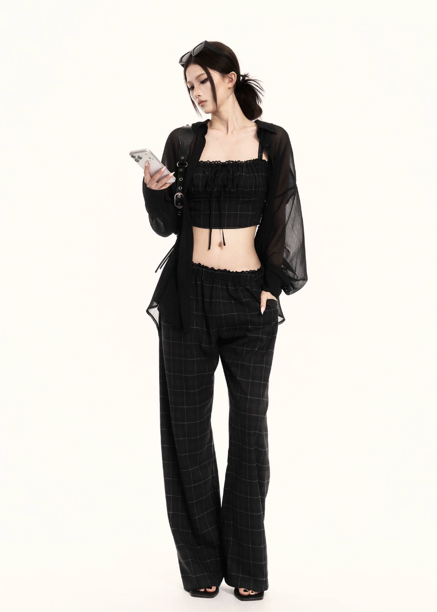 two piece set women, plaid set women, wide leg pants set, korean fashion outfit, crop top set women, summer outfit ideas, casual two piece outfit, street style outfit women, coordinated set women, chic minimal outfit, relaxed fit pants women, trendy two piece set, everyday outfit women, modern style outfit, fashion forward set, clean silhouette outfit, stylish summer set, casual chic outfit, minimalist fashion set, versatile outfit women