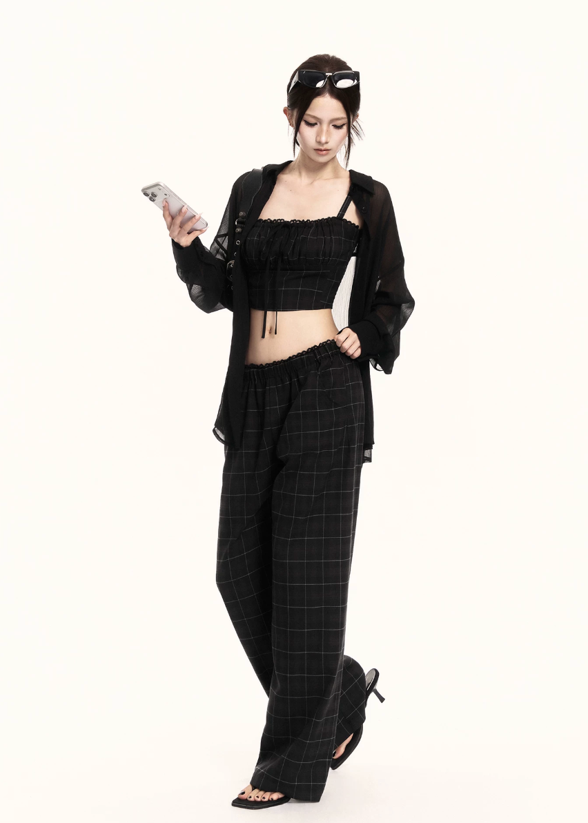 two piece set women, plaid set women, wide leg pants set, korean fashion outfit, crop top set women, summer outfit ideas, casual two piece outfit, street style outfit women, coordinated set women, chic minimal outfit, relaxed fit pants women, trendy two piece set, everyday outfit women, modern style outfit, fashion forward set, clean silhouette outfit, stylish summer set, casual chic outfit, minimalist fashion set, versatile outfit women