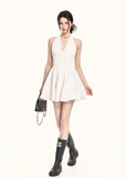 halter mini dress women, a line dress women, backless dress women, v neck dress women, korean fashion dress, slim fit dress women, summer outfit ideas, vacation dress women, elegant mini dress, sleeveless dress women, chic minimal dress, short dress women, modern feminine outfit, flattering waist dress, stylish mini dress, trendy mini dress, parisian style dress, statement mini dress, clean silhouette dress, refined mini dress