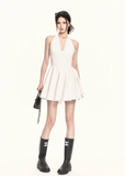 halter mini dress women, a line dress women, backless dress women, v neck dress women, korean fashion dress, slim fit dress women, summer outfit ideas, vacation dress women, elegant mini dress, sleeveless dress women, chic minimal dress, short dress women, modern feminine outfit, flattering waist dress, stylish mini dress, trendy mini dress, parisian style dress, statement mini dress, clean silhouette dress, refined mini dress