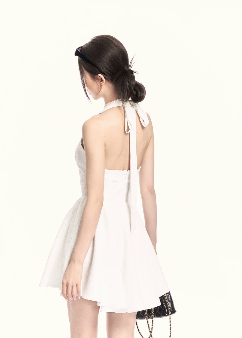 halter mini dress women, a line dress women, backless dress women, v neck dress women, korean fashion dress, slim fit dress women, summer outfit ideas, vacation dress women, elegant mini dress, sleeveless dress women, chic minimal dress, short dress women, modern feminine outfit, flattering waist dress, stylish mini dress, trendy mini dress, parisian style dress, statement mini dress, clean silhouette dress, refined mini dress