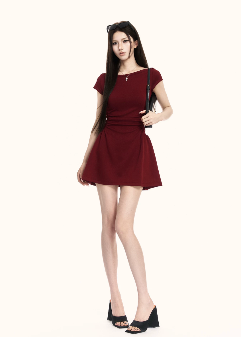 boat neck dress women, mini dress women, a line dress women, korean fashion dress, slim fit dress women, elegant mini dress, structured dress women, summer outfit ideas, work outfit women, chic minimal dress, short sleeve dress women, parisian style dress, casual elegant outfit, everyday dress women, flattering waist dress, modern feminine outfit, clean silhouette dress, office casual dress, simple elegant dress, refined mini dress
