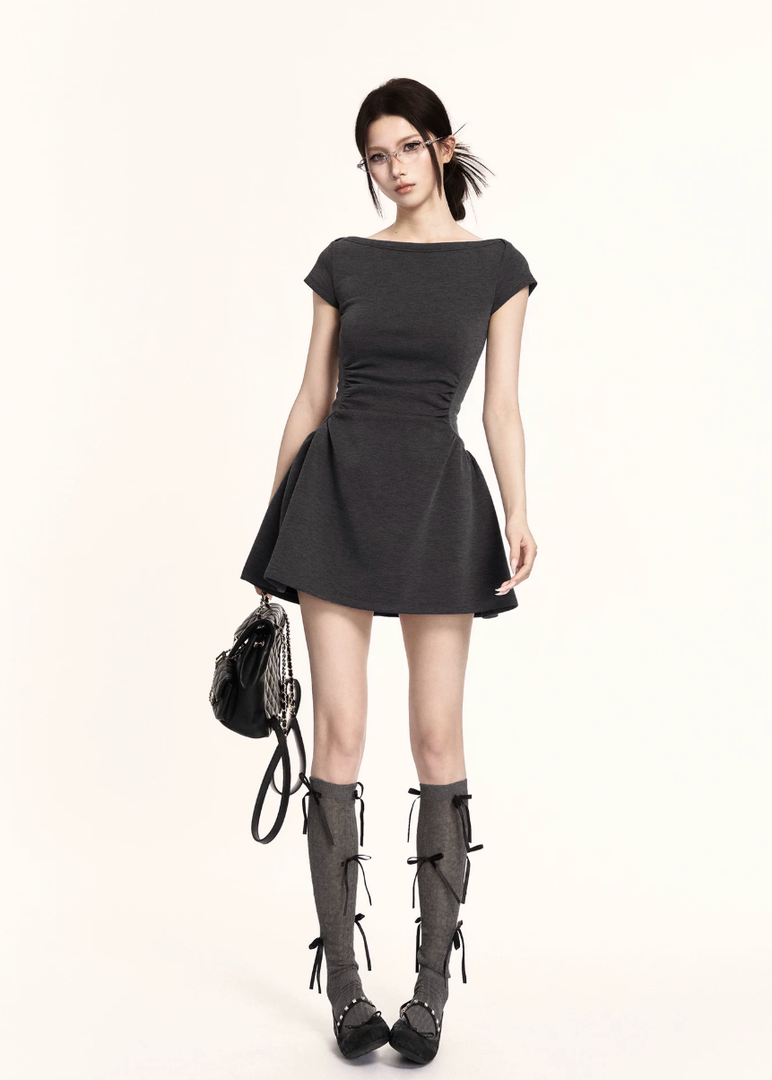 boat neck dress women, mini dress women, a line dress women, korean fashion dress, slim fit dress women, elegant mini dress, structured dress women, summer outfit ideas, work outfit women, chic minimal dress, short sleeve dress women, parisian style dress, casual elegant outfit, everyday dress women, flattering waist dress, modern feminine outfit, clean silhouette dress, office casual dress, simple elegant dress, refined mini dress