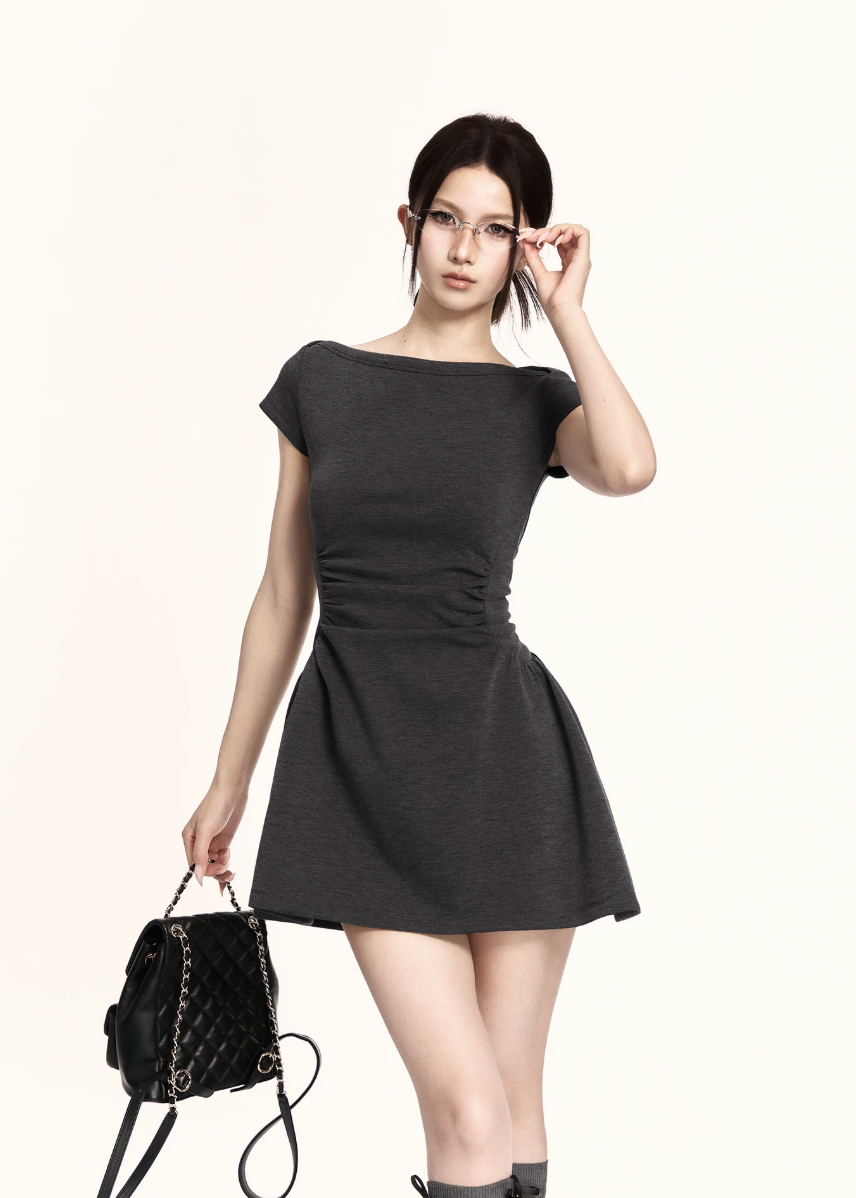 boat neck dress women, mini dress women, a line dress women, korean fashion dress, slim fit dress women, elegant mini dress, structured dress women, summer outfit ideas, work outfit women, chic minimal dress, short sleeve dress women, parisian style dress, casual elegant outfit, everyday dress women, flattering waist dress, modern feminine outfit, clean silhouette dress, office casual dress, simple elegant dress, refined mini dress