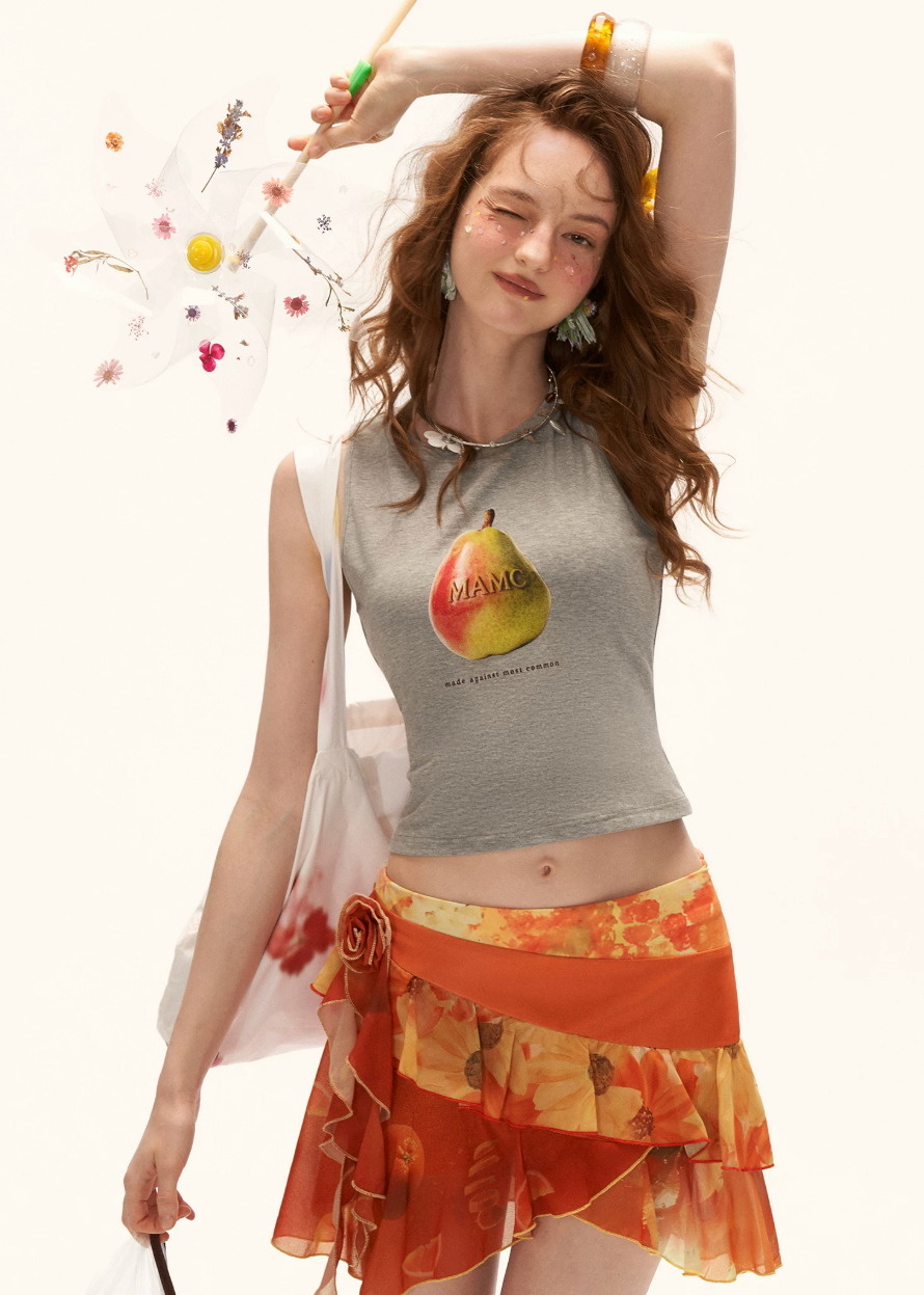 tank top women, summer 2026 outfits, casual summer outfits women, fruit print top, pear print tank top, korean fashion top, picnic outfit women, brunch outfit women, casual outfit ideas, slim fit tank top women, aesthetic outfit women, lightweight summer top, everyday casual top, cute summer top, trendy graphic tank, vintage style tank top, fashion summer top, sleeveless crop top women, versatile summer top, playful outfit women