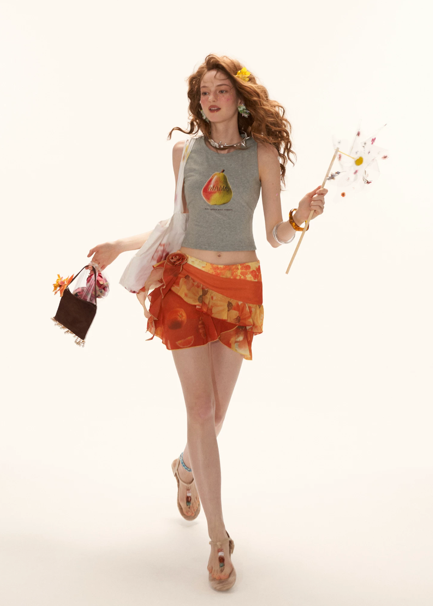 mini skirt women, summer 2026 outfits, vacation outfit women, beach outfit women, flower field outfit, brunch outfit women, orange mini skirt, layered mini skirt, ruffle skirt women, korean fashion skirt, casual summer outfit, aesthetic outfit women, lightweight summer skirt, flowy mini skirt, feminine summer outfit, picnic outfit women, boho summer skirt, stylish mini skirt, trendy summer outfit, playful skirt women