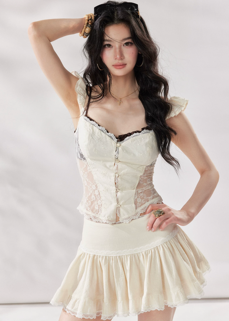 ivory lace top women, lace v neck blouse, french style top women, summer lace top, slim lace shirt women, romantic summer outfit, white lace blouse women, vintage lace top, elegant casual outfit women, feminine summer top, stylish lace blouse, elevated summer outfit, chic women top, korean french fashion, refined feminine outfit