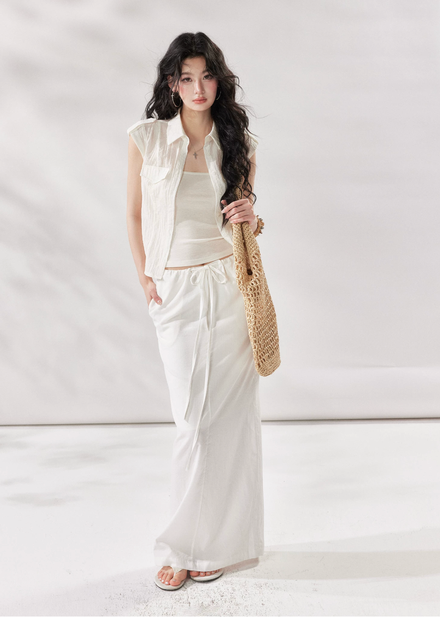 white layering top, tencel shirt women, camisole shirt set, summer two piece top, white short sleeve shirt women, korean fashion top, minimalist summer outfit, casual city outfit women, lightweight summer shirt, stylish layering set