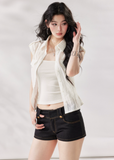 white layering top, tencel shirt women, camisole shirt set, summer two piece top, white short sleeve shirt women, korean fashion top, minimalist summer outfit, casual city outfit women, lightweight summer shirt, stylish layering set