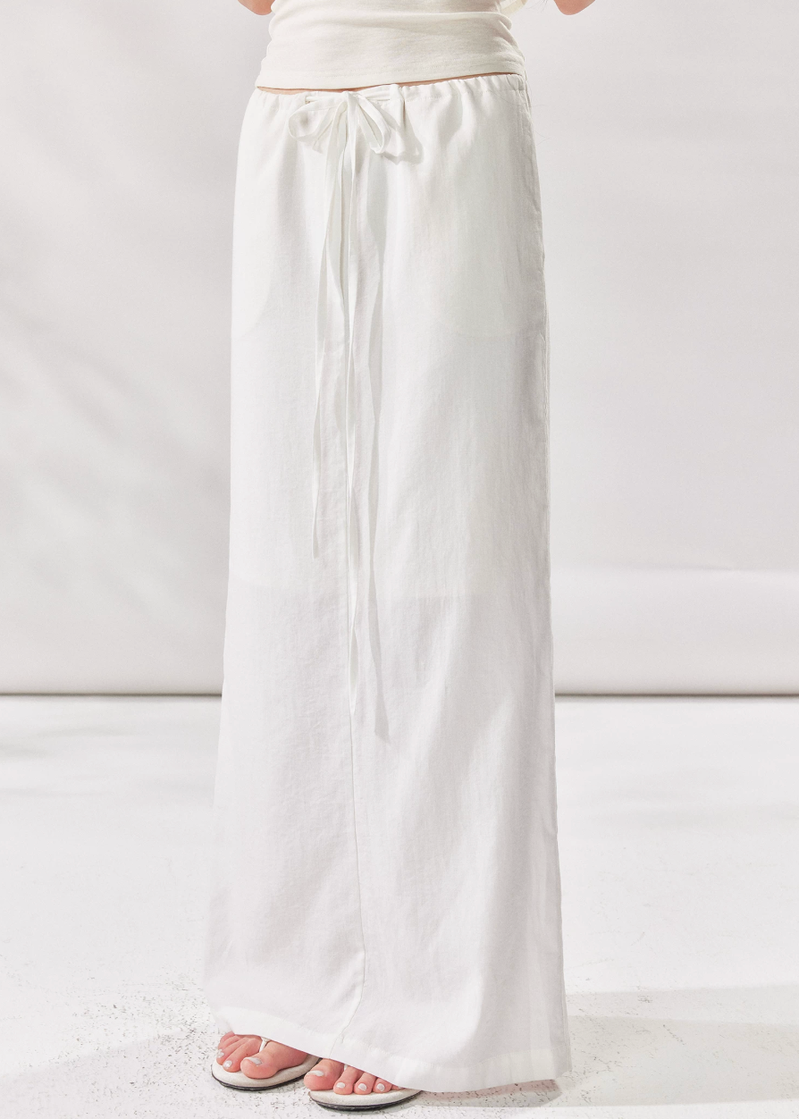 white linen skirt, high waist maxi skirt, drawstring skirt women, korean fashion skirt, long straight skirt, minimalist summer skirt, relaxed summer outfit, white maxi skirt women, linen blend skirt, vacation skirt outfit, casual elegant skirt, soft drape skirt
