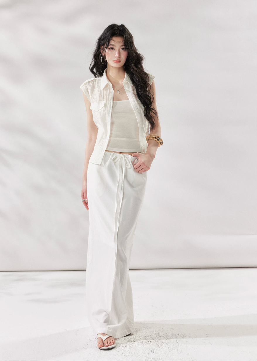 white linen skirt, high waist maxi skirt, drawstring skirt women, korean fashion skirt, long straight skirt, minimalist summer skirt, relaxed summer outfit, white maxi skirt women, linen blend skirt, vacation skirt outfit, casual elegant skirt, soft drape skirt