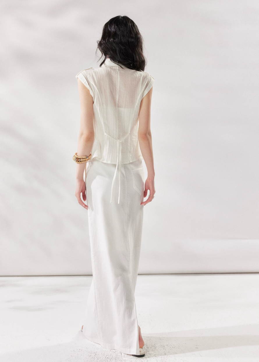 white linen skirt, high waist maxi skirt, drawstring skirt women, korean fashion skirt, long straight skirt, minimalist summer skirt, relaxed summer outfit, white maxi skirt women, linen blend skirt, vacation skirt outfit, casual elegant skirt, soft drape skirt