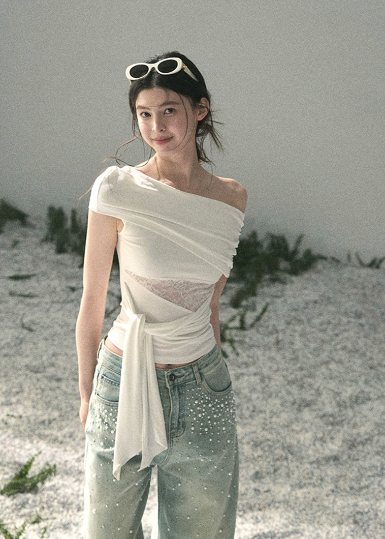 off shoulder lace top, asymmetric summer top, korean fashion blouse, french style lace top, lace cut out top women, slim fit summer blouse, romantic summer top, vacation outfit women, white off shoulder top, black off shoulder top, feminine summer outfit, elegant casual top