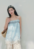 aomalm top, white camisole top, lace hem cami, feminine korean top, french style camisole, babydoll summer top, romantic lace trim top, white summer blouse, airy camisole women, soft girl summer top, vacation camisole top, pretty summer outfit