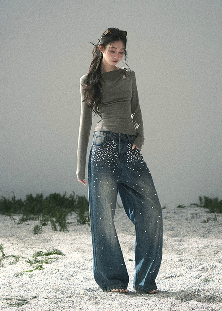 aomalm top, ruched long sleeve top, korean fashion top, slim fit spring top, shoulder cut out top, feminine korean blouse, soft stretch knit top, waist slimming top, elegant casual top, fitted grey top women, romantic spring outfit, modern korean style top
