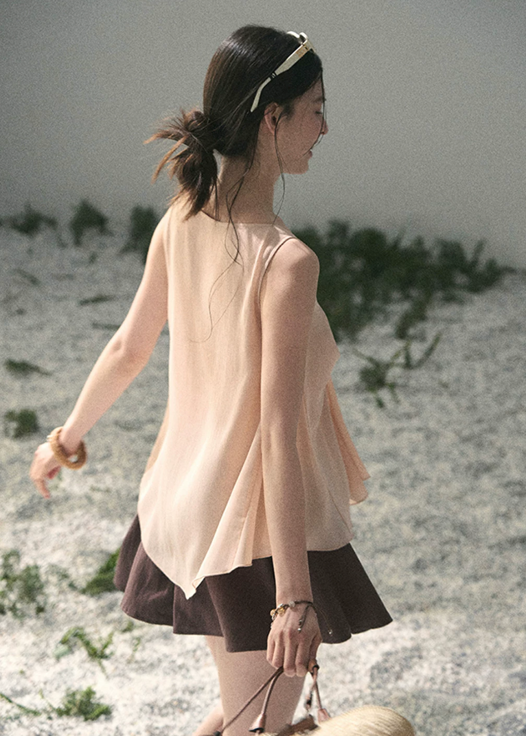 aomalm top, 3d flower top, french romantic blouse, feminine korean top, chiffon summer top, sheer lace top women, elegant sleeveless blouse, soft ivory top, summer vacation top, refined feminine outfit, korean fashion blouse, lightweight summer blouse