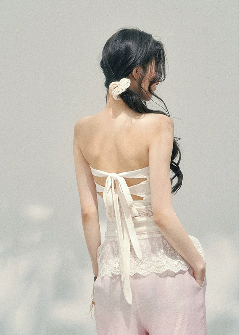 aomalm top, lace summer top, feminine korean top, peplum lace top, slim fit lace blouse, romantic summer top, sheer lace top women, korean fashion blouse, blush lace camisole, elegant summer outfit, soft girl summer top, fitted lace top women