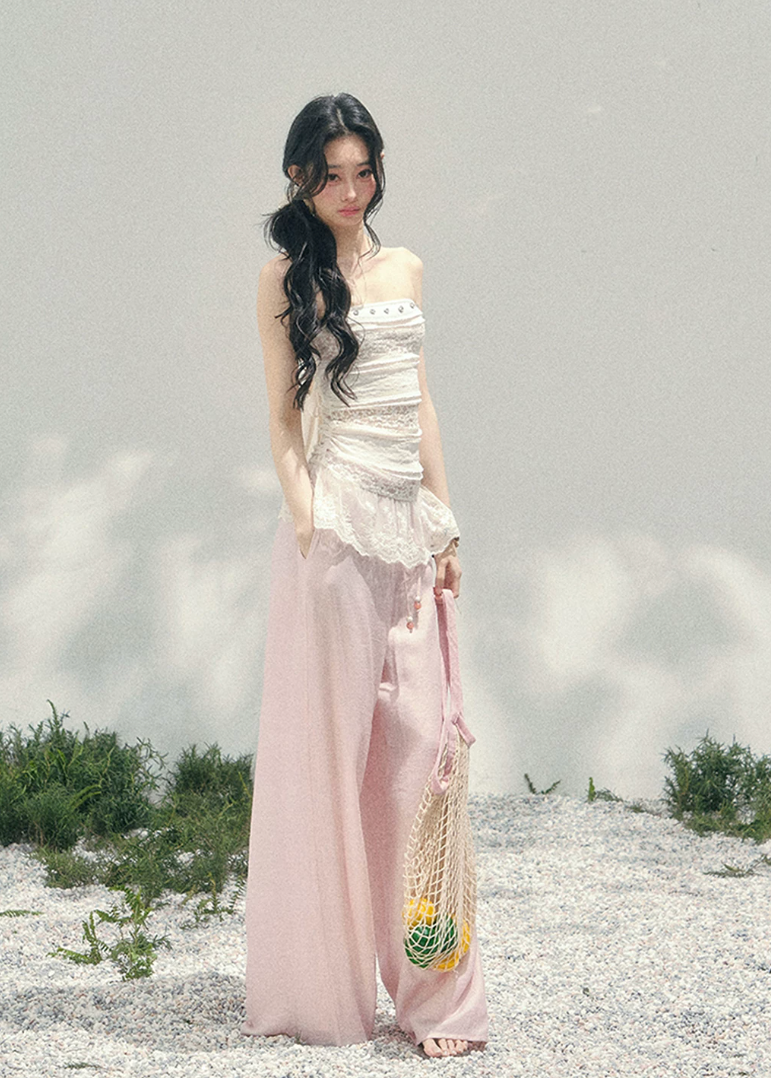 aomalm top, lace summer top, feminine korean top, peplum lace top, slim fit lace blouse, romantic summer top, sheer lace top women, korean fashion blouse, blush lace camisole, elegant summer outfit, soft girl summer top, fitted lace top women