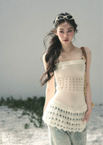 aomalm top, openwork knit top, feminine korean top, knit camisole top, suspender knit top, summer waist top, french style knit top, romantic summer top, slim fit knit blouse, lightweight summer knit, soft girl summer top, korean fashion top