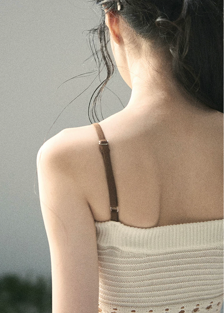 aomalm top, openwork knit top, feminine korean top, knit camisole top, suspender knit top, summer waist top, french style knit top, romantic summer top, slim fit knit blouse, lightweight summer knit, soft girl summer top, korean fashion top