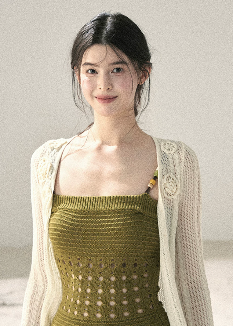 aomalm top, openwork knit top, feminine korean top, knit camisole top, suspender knit top, summer waist top, french style knit top, romantic summer top, slim fit knit blouse, lightweight summer knit, soft girl summer top, korean fashion top