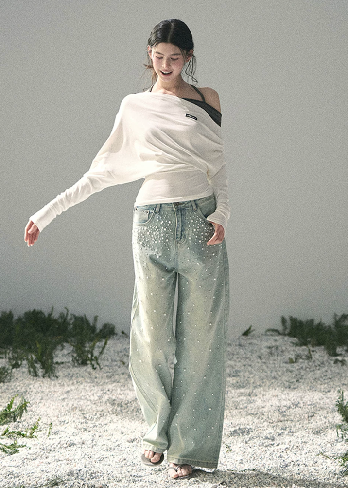 aomalm top, off shoulder knit top, korean fashion top, layered halter top, long sleeve summer top, waist cinching top, feminine korean blouse, soft drape top, elegant casual top, spring knit top, slim fit long sleeve top, romantic korean outfit