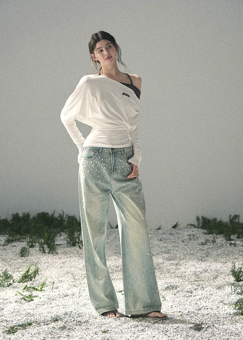 aomalm top, off shoulder knit top, korean fashion top, layered halter top, long sleeve summer top, waist cinching top, feminine korean blouse, soft drape top, elegant casual top, spring knit top, slim fit long sleeve top, romantic korean outfit