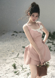 aomalm dress, french mini dress, contrast bow dress, sleeveless mini dress, korean feminine dress, fit and flare dress, black mini dress women, romantic spring dress, elegant short dress, korean style dress, feminine party dress, chic day dress
