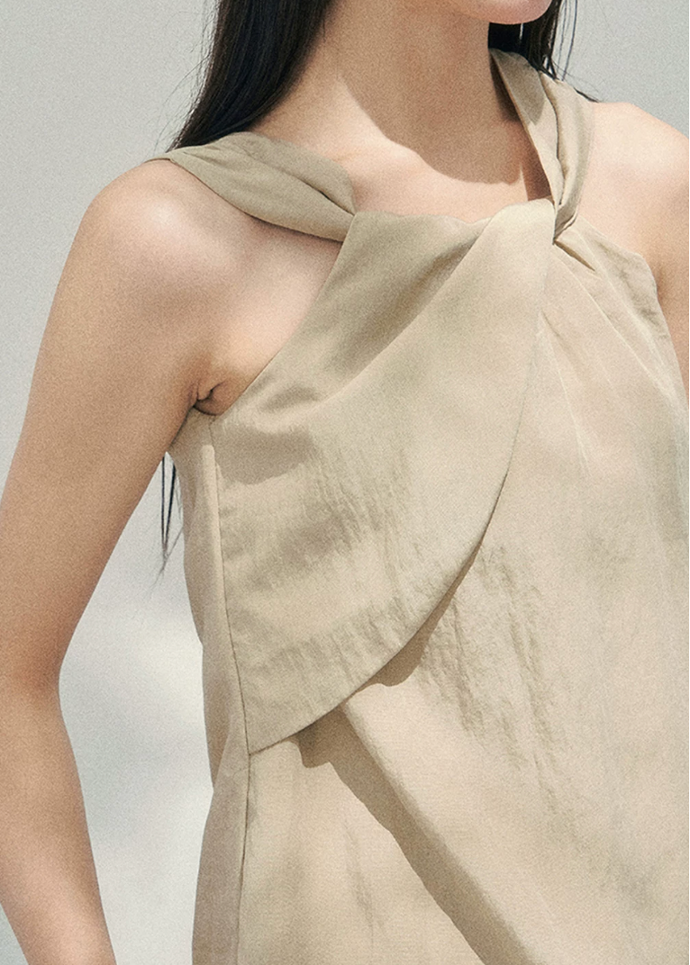 aomalm set, tencel two piece set, khaki summer set, korean fashion set, wide leg pants set, sleeveless top and pants set, feminine korean outfit, relaxed summer co ord, vacation outfit women, soft drape set, minimalist summer outfit, elegant casual set women