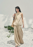 aomalm set, tencel two piece set, khaki summer set, korean fashion set, wide leg pants set, sleeveless top and pants set, feminine korean outfit, relaxed summer co ord, vacation outfit women, soft drape set, minimalist summer outfit, elegant casual set women