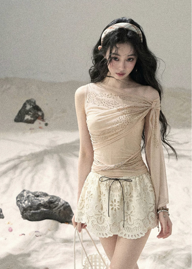 aomalm top, off shoulder top, sleeveless off shoulder top, korean fashion top, feminine summer top, waist slimming top, draped summer blouse, romantic korean outfit, elegant off shoulder blouse, slim fit summer top, soft going out top, refined feminine top