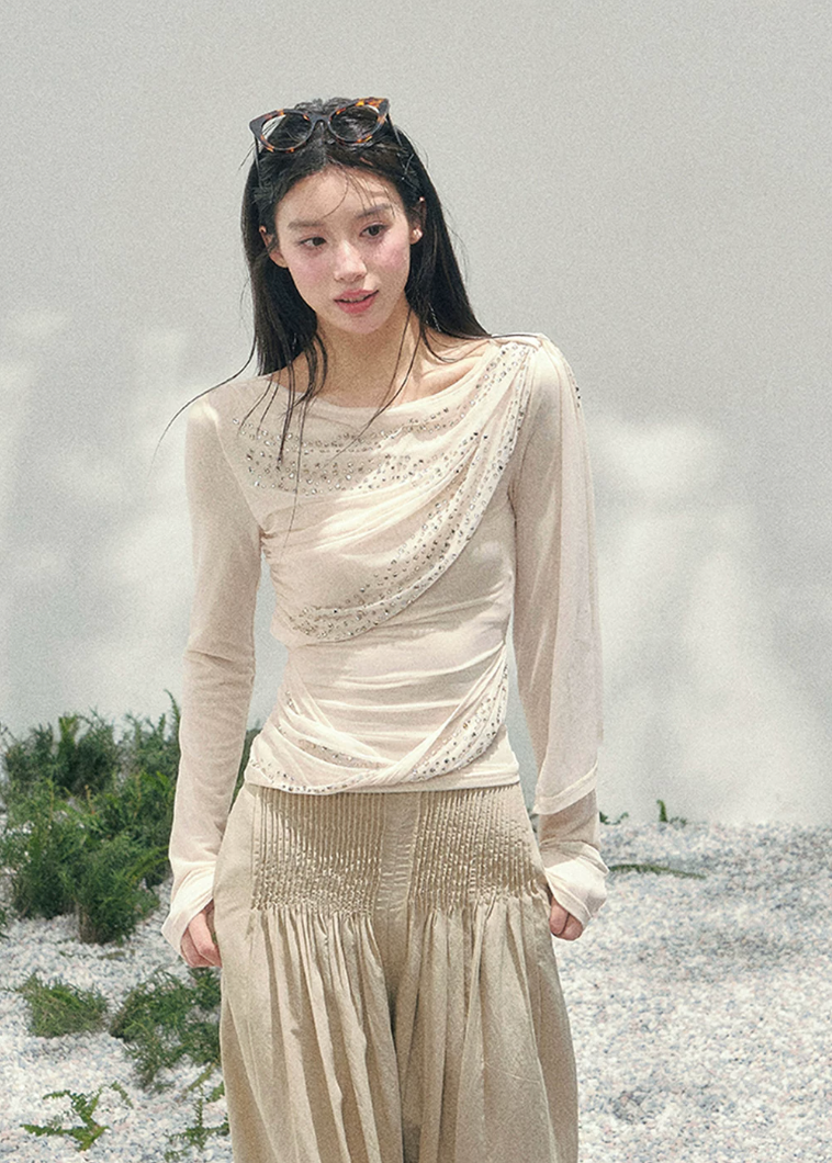 aomalm top, off shoulder top, sleeveless off shoulder top, korean fashion top, feminine summer top, waist slimming top, draped summer blouse, romantic korean outfit, elegant off shoulder blouse, slim fit summer top, soft going out top, refined feminine top