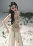 aomalm top, strapless top women, french strapless top, waist cinching top, beige bandeau top, draped summer top, feminine korean top, romantic summer blouse, sleeveless fitted top, tencel blend top, elegant going out top, summer date outfit top