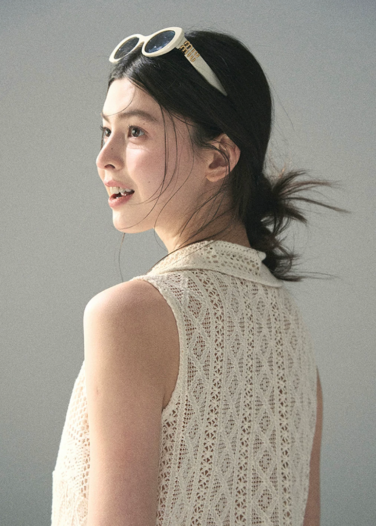 aomalm top, lace layered top, openwork summer top, feminine korean top, french lace blouse, drawstring waist top, sleeveless lace top, romantic summer blouse, korean fashion top, crochet style summer top, pretty vacation top, soft girl summer outfit