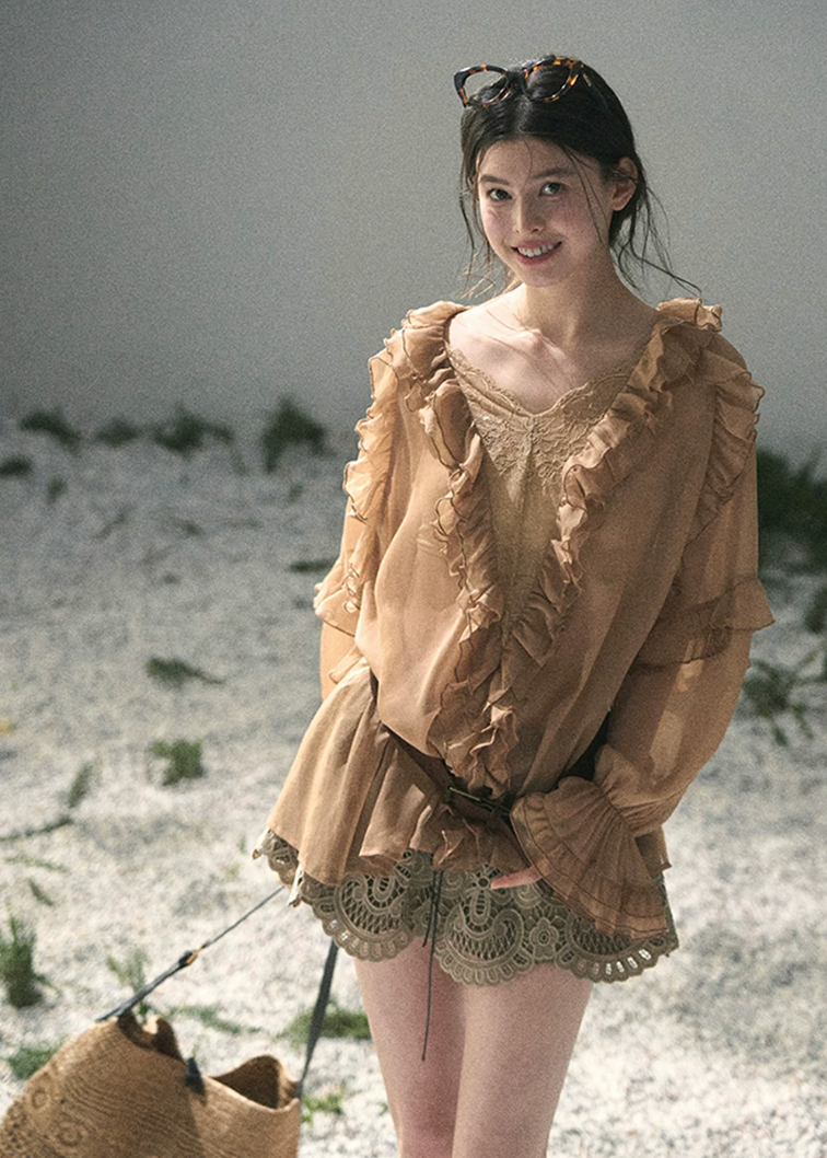 aomalm skirt, openwork mini skirt, floral lace skirt, french style mini skirt, feminine korean skirt, cotton summer skirt, puff mini skirt, embroidered mini skirt, romantic summer skirt, scalloped hem skirt, cute korean outfit, flower cutwork skirt