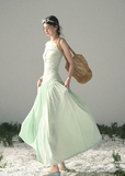 aomalm set, mint two piece set, korean fashion set, summer skirt set, modal top and skirt set, feminine korean outfit, romantic summer co ord, mint camisole set, long skirt set women, soft girl summer outfit, elegant summer set, vacation outfit women