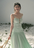 aomalm set, mint two piece set, korean fashion set, summer skirt set, modal top and skirt set, feminine korean outfit, romantic summer co ord, mint camisole set, long skirt set women, soft girl summer outfit, elegant summer set, vacation outfit women
