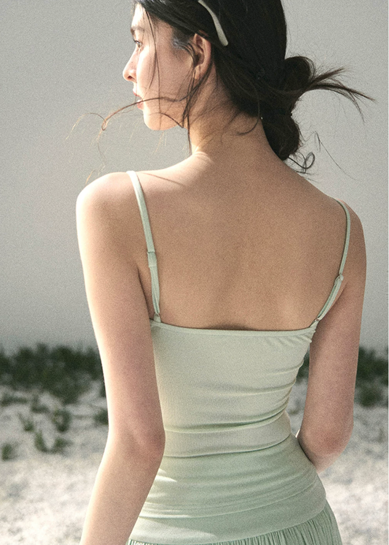 aomalm set, mint two piece set, korean fashion set, summer skirt set, modal top and skirt set, feminine korean outfit, romantic summer co ord, mint camisole set, long skirt set women, soft girl summer outfit, elegant summer set, vacation outfit women