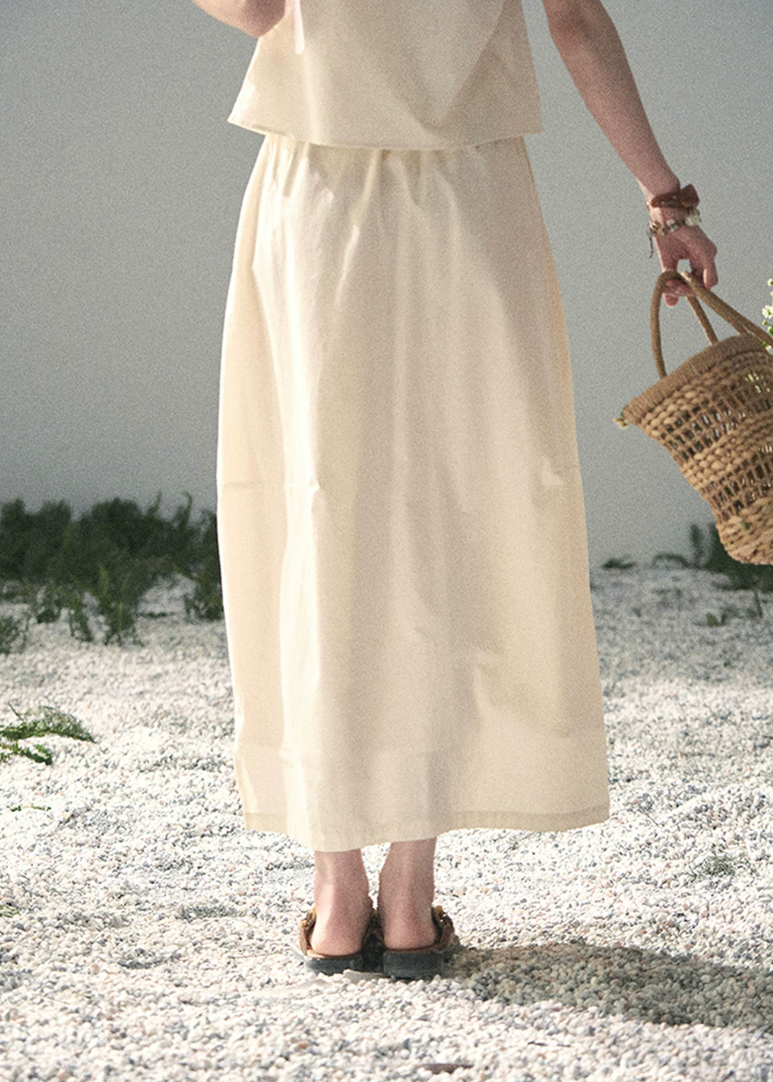 aomalm set, ivory two piece set, cotton linen skirt set, korean fashion set, sleeveless top and skirt set, feminine summer outfit, minimalist summer set, long skirt co ord, elegant summer set women, korean style two piece, vacation outfit women, soft ivory skirt set