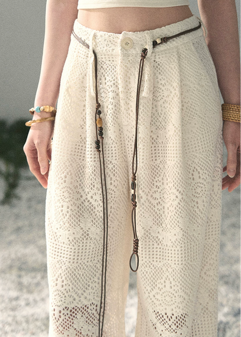 aomalm pants, openwork wide leg pants, ivory crochet pants, korean fashion pants, feminine summer trousers, hollow lace pants women, loose straight pants, vacation pants women, beach cover up pants, romantic summer outfit, soft girl summer pants, breathable wide leg trousers