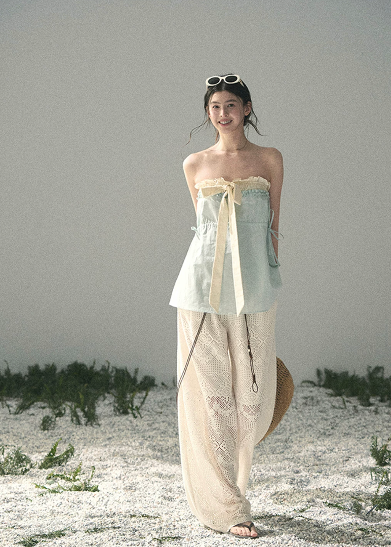 aomalm pants, openwork wide leg pants, ivory crochet pants, korean fashion pants, feminine summer trousers, hollow lace pants women, loose straight pants, vacation pants women, beach cover up pants, romantic summer outfit, soft girl summer pants, breathable wide leg trousers