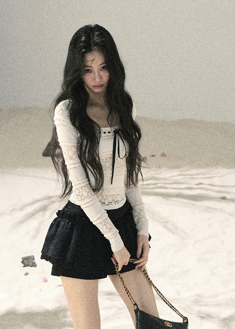aomalm top set, lace cardigan and cami set, korean lace top, feminine summer top, french lace cropped top, ribbon bow cami top, romantic two piece top, ivory lace cardigan, square neck cami set, korean fashion top set, delicate lace summer outfit, layered lace top women
